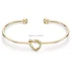 Manschett Rose Gold Color Twist Knot Love Armband för kvinnor Enkel justerbar storlek Open Wire Bangle Trendiga Kvinnliga smycken Drop Delivery Dhinq