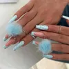 Faux ongles mode beauté outils simples et réutilisables 24 pièces boules bleues mignon cristal Long Ballet faux couverture complète portable Nail Art