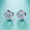 Vrouwen Mode-sieraden 925 Sterling Zilver Ronde Geslepen Witte Topaas CZ Diamant Edelstenen Vrouwen Bruiloft Rose Bloem Stud Oorbel Gift