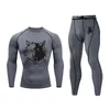 Running set Evil Wolf Long Sleeve Sport Fitness Gym Compression Tights Passar Elastic Basketball Workout Pants Set Clothes Custom