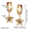 Boucles d'oreilles pendantes femmes petits bijoux frais en forme de coeur étoile à cinq branches cuivre incrusté Zircon oreille broche petite amie cadeau