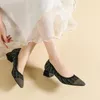 Kadın Ayakkabı Büyük Yüksek Topuklular 2023 Yeni Bahar ve Sonbahar Sivri Kare Topuklu Örme Moda Nefes Alabilir Kıçlı Anti-Sıdlı Güzel Col