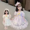 Vestidos de niña Vestido de fiesta para niñas Verano Princesa elegante Linda Margarita Cuello de barco Hombros descubiertos 2-9 años Ropa de cumpleaños para niños