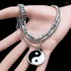 Pendant Necklaces Hip Hop Yin Yang Tai Chi Stainless Steel Double Layer Cuban Chain Necklace Women Kpop YinYang Punk Trendy Y2K Jewelry