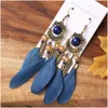 Dangle Lustre D'été Bohème Longue Plume Boucles D'oreilles Pour Les Femmes Plage Chaîne Gland Goutte Boucle D'oreille De Mariage Mariée Bijoux Oorbellen Dhzue