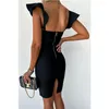 Casual Dresses Women Summer Sexy Fashion BodyCon Party Evening Dress Elegant Puff Sleeve V Neck Halter High midje korsett cocktail