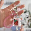Key Rings Acrylic Quicksand Ring Fruit Ice Cream Oil Liquid Keychain Couple Car Handbag Hangs For Women Student Fashion Jewelry Will Dhkvd