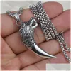 Pendant Necklaces Wolf Tooth Ancient Sier Stainless Steel Chain Necklace Women Men Hiphop Fashion Fine Jewelry Drop Delivery Pendants Dh1Dy