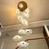 Lampadari Foglia di loto Design creativo LED Lampadario Soggiorno Scale Illuminazione AC110V 220V Decorazione Lampada a sospensione Camera da letto Plafonnier