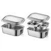 Ensembles de vaisselle Boîte à lunch en acier inoxydable à double couche Récipient de stockage en métal Bento étanche avec couvercles Passe au lave-vaisselle