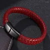 Bracelets porte-bonheur 2023 hommes Bracelet vin rouge cuir tressé mâle bijoux faits à la main Punk acier inoxydable fermoir magnétique homme bracelets SP0021