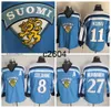 c2604 Mens Vintage 11 SAKU KOIVU 1998 Team Finland Hockey Jerseys 27 TEPPO NUMMINEN 8 TEEMU SELANNE Lichtblauw Jersey M-XXXL