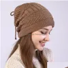 Gorro/boné de caveira forrado de lã Mti gola inverno quente gorro Skl manguito gorro de malha lenço de pescoço para mulheres moda Will e Sandy presente Dhbiw