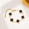Braccialetto di fascino di lusso doppio lato 4 foglia di trifoglio gioielli in acciaio inossidabile oro 18 carati per regalo donna