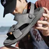 2023 été nouvelles sandales hommes peau de vache chaussures de plage décontractées en cuir véritable semelle épaisse anti-dérapant mâle chaussures à bout ouvert noir marron L230518