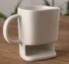 Ceramic Mug White Coffee Tea Biscuits Milk Dessert Cup Tea Cup Side Cookie Pockets Holder For Home Office 250ML QH54