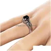 Solitaire Ring Black Cubic Zirconia Square Diamond Engagement Rings Women Fashion Jewelry Will And Sandy Gift Drop Delivery Dhlke