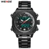 Weide Mens Sports Auto Date WeekディスプレイデジタルクォーツステンレススチールバンドベルトリストウォッチブラッククロックRelogio Masculino Hour225J