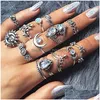 Cluster Ringe Stein Stapeln Krone Mond Blatt Blume Tropfen Midi Knuckle Ring Set Frauen Modeschmuck Will und Sandy Lieferung Dhhjy