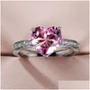 حلقات الكتلة Crystal Heart Zircon Band Finger for Women Copper Ring Friend Fanlentines Gift Massion Jewelry Will and Sandy Dro Dhnpw