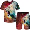 Trainingsanzüge Sommer 2022 3D-Druck Plus Size T-Shirt Tiger Lion Vintage Style Kurzarm Set Neuheit Mode Harajuku Herrenbekleidung P230605