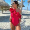 Zwemkleding Sexy Solid Geel Badpakken Voor Vrouwelijke Schouder Vrouwen Badmode Push Up Badpakken Bodysuits Beach wear 230605