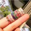 Полоса Rings Luxury Colorf Cubic Dyconia Ring для женщин блестящий REC Rainbow Stone Sweding Pinger Gold Color Boho модные украшения капля de dhgui