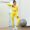 Yoga Outfit CHRLEISURE 234 Piece Gym Yoga Set Donna Abbigliamento sportivo senza cuciture Abiti da allenamento Pantaloncini fitness per leggings sportivi femminili Tuta 230605