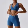 Active Sets Sportswear Woman Gym Set Sexy Halter Bra Push Up Short Suit For Fitness Sport Top Leggings Workout Clothes Yoga Tracksuit