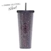 Star Tumblers Gobelets en plastique transparent double couche Scallion avec paille Grande capacité Creative 710 ml Ombre Glitter Acrylique Gobelets Gobelets à main par UPS B0059