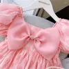 Abiti da ragazza Neonate vestono stelle estive Elegante principessa rosa con fiocco super grande Abbigliamento per feste di compleanno per bambini Bambini gonfi