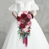Decorative Flowers White Waterfall Wedding Bridal Bouquet Bridesmaid Hand Tied Artificial Flower Decor Festive Party Home Christmas Supplies