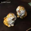 Teaware Yixing Purple Clay Tea pet Little Tiger Statue Lucky Tea Figurine Ornaments Handmade Sculpture Crafts Home Tea Set Decoration