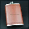 Hip Flasks 9Oz En Acier Inoxydable Flacon De Poche En Cuir Mini Brun Vin Whisky Bouteille D'alcool En Plein Air Drinkware Drop Delivery Accueil Garde Dh1Yd