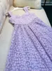 2023 Summer Purple Floral Embroidery Tulle Dress Spaghetti Strap Sweetheart Neck Panelled Midi Casual Dresses J3L047845