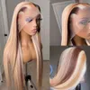 Evidenzia parrucca miele biondo marrone colorato frontale in pizzo simulazione parrucche per capelli umani per le donne 13x4 HD parrucche frontali in pizzo dritto brasiliano trasparente