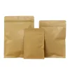 Partihandel Kraft Brown Flat Bottom Packaging Påsar miljövänlig matlagringsförpackning Packning av dragkedja