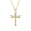 Hanger Kettingen 24K Gold Diamond Jesus Cross Ketting Crystal Row Vrouwen Mannen Mode-sieraden Will And Sandy Drop Delivery Hangers Dhwr9