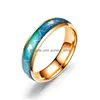 Band Rings Temperature Sensing Heartbeat Ring Stainless Steel Mood For Women Mens Love Fashion Jewelry Will And Sandy Gift Drop Deliv Dh8Ov