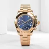 Дизайнерские мужские часы синие с бриллиантами Автоматические механические керамические часы 40 мм из нержавеющей стали 904L Часы со скользящей пряжкой Светящиеся часы Montre de Luxe DAYTONAS 007