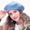Berets Wool Beret Hat Women Winter Thick French Girls Solid Color Autumn Caps Hats For Flat Cap Felt