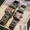 high quality men woman quartz watch female square watchcase pink dial Steel band watches 530331b