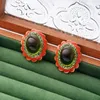 Rétro médical vert gemme boucles d'oreilles femmes français Style Vintage clous d'oreilles ovale bijoux de luxe E3891