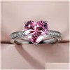 حلقات الكتلة Crystal Heart Zircon Band Finger for Women Copper Ring Friend Fanlentines Gift Massion Jewelry Will and Sandy Dro Dhnpw
