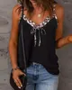 Koszulki kobiet letnia kobieta swobodne spaghetti pasek kontrastowy lampart v-dół wiązany detal top bez rękawów