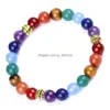 Kralen 8Mm Amethist 7 Chakra Stenen Armband Strand Rode Agaat Yoga Edelsteen Armbanden Polsband Voor Mannen Vrouwen Mode-sieraden Drop Del Dhnqv