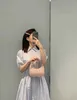 Basic & Casual Dresses Designer 23 Spring/Summer New Vertical Stripe Print Lace Edge Panel Bubble Short Sleeve Dress SBUL