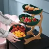 Gerechten Borden 23 Tiers Plastic Fruit Platen Met Houten Houder Ovale Serveerschalen voor Party Food Server Display Stand Fruit Candy Schotel Planken 230605