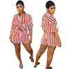 Women's Summer Fashion tracksuits sport suits Stripe Print Set Loose Shirt Two Piece Set women clothing sets