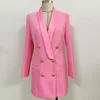 Lässige Kleider 2023 Designer Blazer Damen Metall Löwenknöpfe Schwarz Weiß Rot Rosa Zweireihiges Schalkragenkleid Marineblau